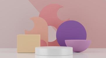 3d rendering of pink coral minimal displays podium or pedestal for mock up and products presentation with abstract simple geometric shapes. photo