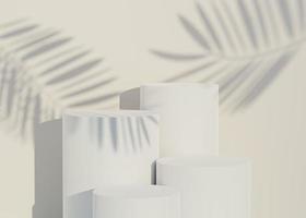 3D Abstract background of empty podium display for products and cosmetic presentation and mock up. Classy modern pedestal or showcase with shadow of palm leaves. Colorful scene. Summer time. photo