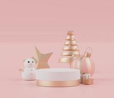 3d rendering scene of Christmas holiday concept decorate with tree and displays podium or pedestal for mock up and products presentation. photo