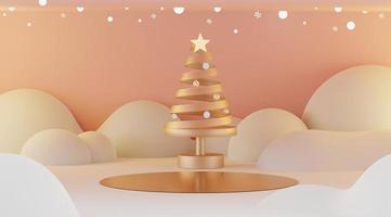 3d rendering scene of Christmas holiday concept decorate with tree and displays podium or pedestal for mock up and products presentation. photo