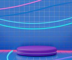 3d abstract render scene of Purple Box podium with neon light and blue wall for display products and advertising with clean background photo