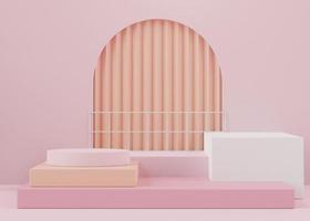 3d rendering of pink coral minimal displays podium or pedestal for mock up and products presentation photo