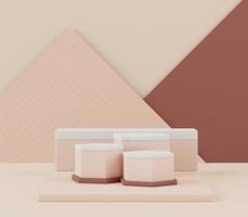 3d Abstract background of empty podium display for products and cosmetic presentation and mock up. Pastel cream colors pedestal or showcase with minimal geometry shapes. Colorful scene. photo