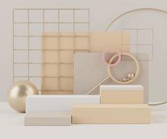 3d Abstract background of empty podium display for products and cosmetic presentation and mock up. Pastel cream colors pedestal or showcase with minimal geometry shapes. Colorful scene. photo