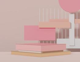 3d rendering of pink coral minimal displays podium or pedestal for mock up and products presentation photo