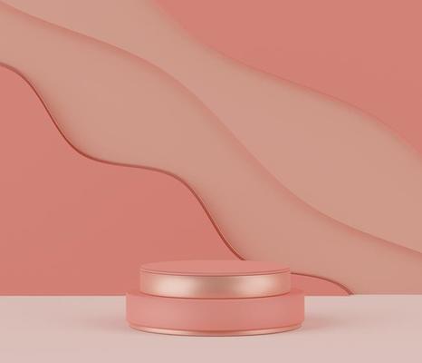 3d rendering of pink coral minimal displays podium or pedestal for mock up and products presentation