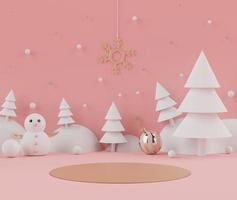 3d rendering scene of Christmas holiday concept decorate with tree and displays podium or pedestal for mock up and products presentation. photo
