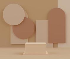 3d rendering of Earth tones minimal displays podium or pedestal for mock up and products presentation with abstract simple geometric shapes background. photo