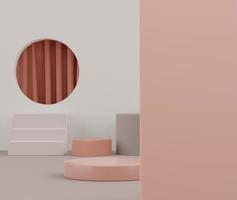 3d rendering of Earth tones minimal displays podium or pedestal for mock up and products presentation with abstract simple geometric shapes background. photo