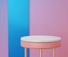 3d geometric forms. Empty podium for mock up. Vacant fashion show stage,pedestal, shopfront with colorful color. Minimal scene for  product display photo