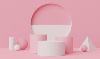 3d geometric forms. Blank podium in coral pink color. Fashion show stage,pedestal, shopfront with colorful theme. Minimal scene for  product display. photo