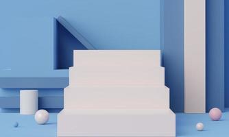 3d geometric forms. Blank podium display in pastel white blue color. Minimalist pedestal or showcase scene for present product and mock up. photo