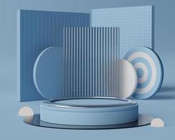 3d Abstract background of empty podium display for products and cosmetic presentation and mock up. Classic blue color pedestal or showcase with minimal geometry shapes. photo