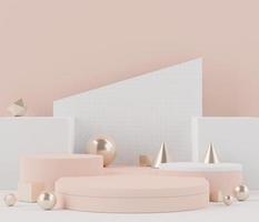 3d Abstract background of empty podium display for products and cosmetic presentation and mock up. Pastel cream colors pedestal or showcase with minimal geometry shapes. Colorful scene. photo