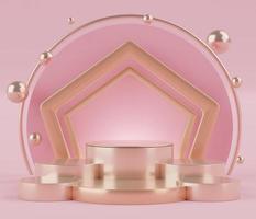 3d rendering of pink coral minimal displays podium or pedestal for mock up and products presentation photo