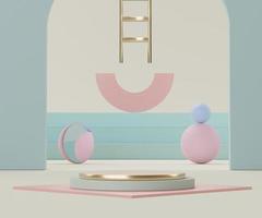 3d abstract render minimal scene of pastel blue yellow and pink color Podium for display products and advertising with clean background photo