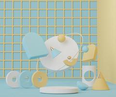 3d abstract render minimal scene of pastel blue yellow and pink color Podium for display products and advertising with clean background photo