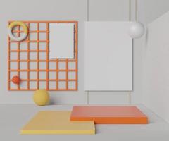 3d render scene of minimal Podium for display products with pastel theme. Abstract empty background for cosmetic advertising photo
