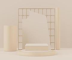 3d Abstract background of empty podium display for products and cosmetic presentation and mock up. Pastel cream colors pedestal or showcase with minimal geometry shapes. Colorful scene. photo