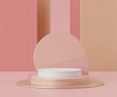 3d Abstract background of empty podium display for products and cosmetic presentation and mock up. Pink coral color pedestal or showcase with minimal geometry shapes. Colorful scene. photo