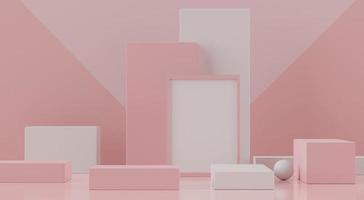 3d rendering of pink coral minimal displays podium or pedestal for mock up and products presentation with abstract simple geometric shapes. photo