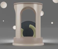 3d rendering of Earth tones minimal displays podium or pedestal for mock up and products presentation with abstract simple geometric shapes background. photo