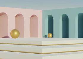 3d geometric forms. Minimal scene with podium. Empty platforms, stage,pedestal, and shopfront for mock up. Blank space for  product display. Abstract background for cosmetic advertising. photo