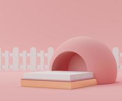 3d abstract render minimal scene of pink coral Podium for display products and advertising with clean background photo