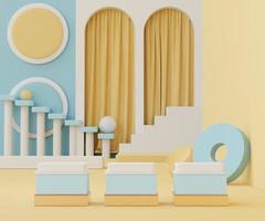 3d geometric forms. Minimal scene with podium. Empty platforms, stage,pedestal, and shopfront for mock up. Blank space for  product display. Abstract background for cosmetic advertising. photo