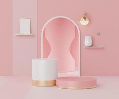 3d abstract render minimal scene of pink coral Podium for display products and advertising with clean background photo