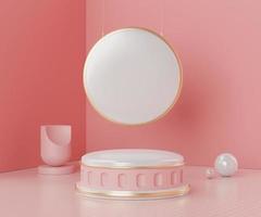 3d abstract render minimal scene of pink coral Podium for display products and advertising with clean background photo