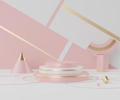 3d rendering of empty Podium in coral pink color. Blank pedestal and shopfront with clean design. Minimal scene for  product display. photo