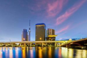 Tokyo skyline in Japan  on the Sumida River photo