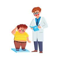 niño obeso niño consultando con vector médico