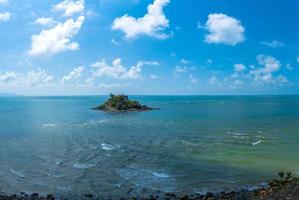 Hon Ba temple Vietnamese language is Mieu Hon Ba is a small pagoda in island in Vung Tau City, Vietnam. People walking in rock to visit temple in middle of month. photo