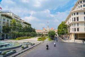 HO CHI MINH CITY, VIETNAM, FEB 13 2022 Nguyen Hue Street have been renovated, located in District 1 is a major focal point of city life, with a pedestrian mall, restaurants, shops and major hotels. photo