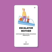 On Escalator Mother And Son Riding Together Vector