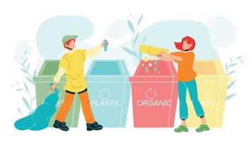 Characters Human Sorting Recycling Garbage Vector Illustration