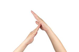 TimeOut sign and simbol from Asian human hand with isolate white background and clipping path. photo