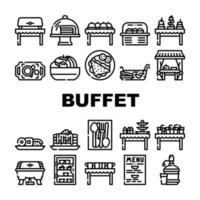Buffet Food And Drinks Collection Icons Set Vector