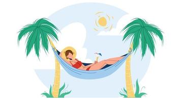 Woman Relaxing With Cocktail On Hammock Vector