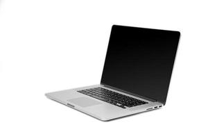 Laptop gray metalic sliver colour notebook beside view open cover on the white background. Clipping Path. photo