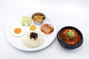 Isolated Asian - Korea food lunch set in studio light white background photo