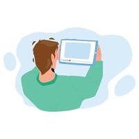 Man Watching Video On Tablet Digital Device Vector