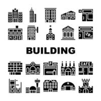 Iconos de la colección de arquitectura de edificios establecer ilustraciones vectoriales vector