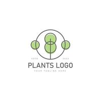 planta con ilustración de icono de diseño de logotipo de línea circular vector