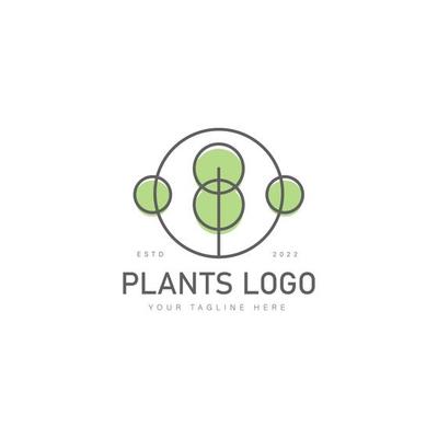 Plant with circle line logo design icon illustration