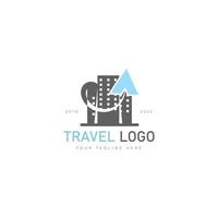 Travel with urban buildings logo design icon illustration vector