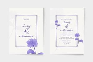 Simple wedding invitation template with purple flower watercolor vector