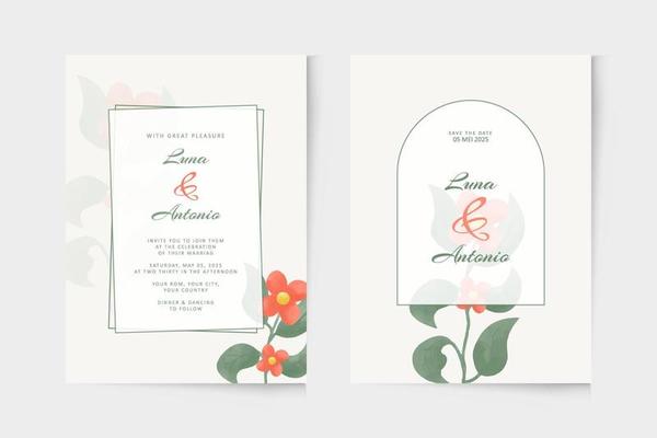 Simple wedding invitation template with orange floral watercolor ornament